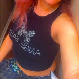 Angel baby rhinestone crop tank